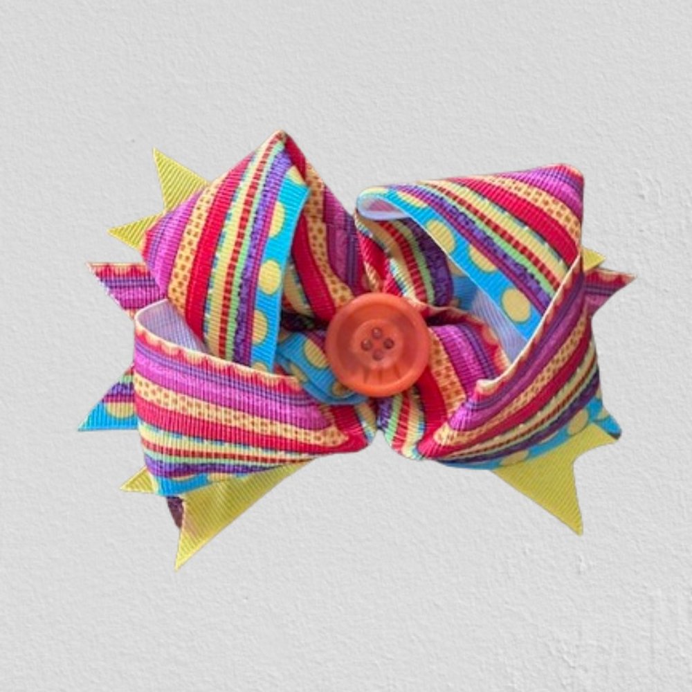 Colorful Stripes Deluxe Bow with Button Center   (2)
